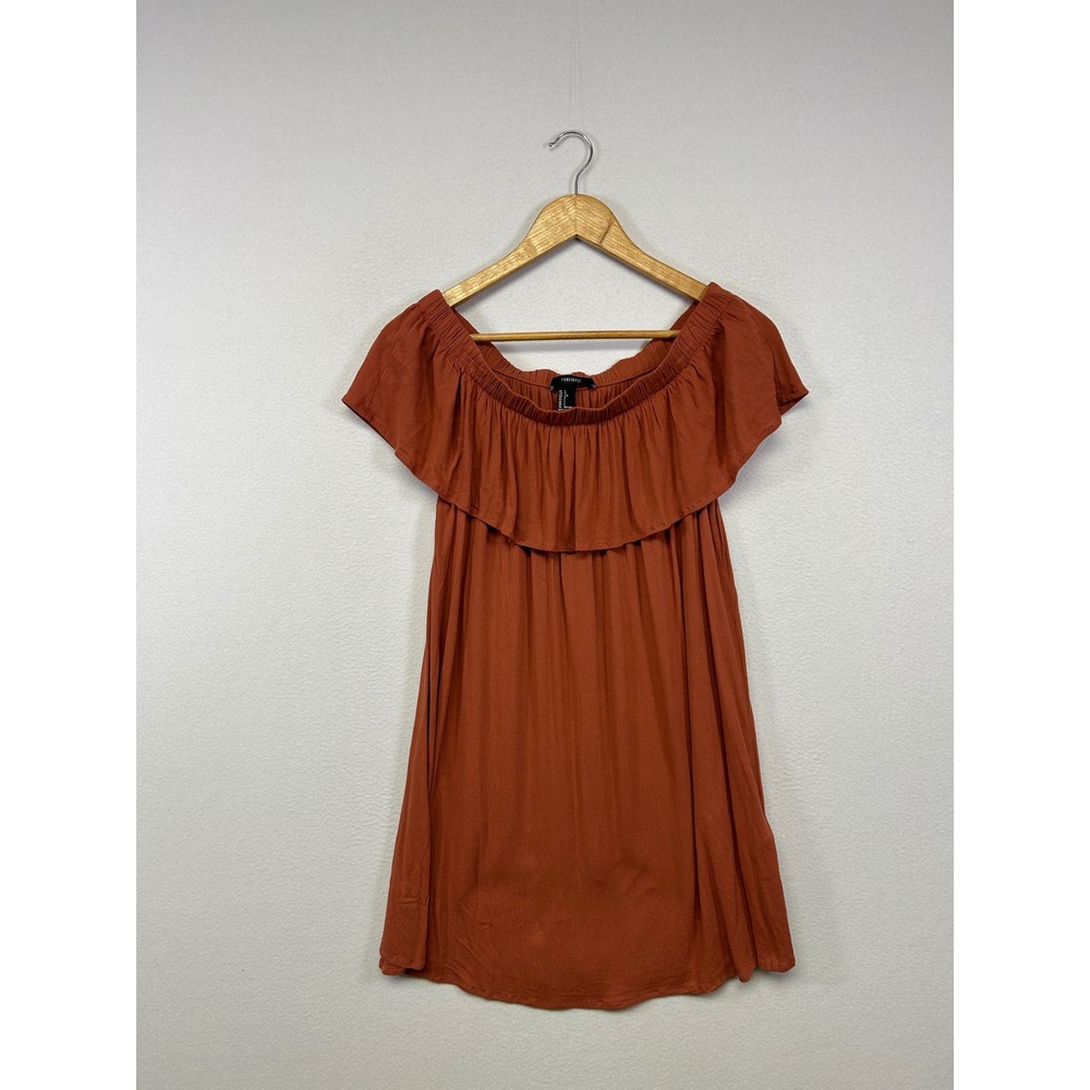 Boho Forever 21 Womens Large Rust Orange Ruffle Off‎ The Shoulder Mini Dress